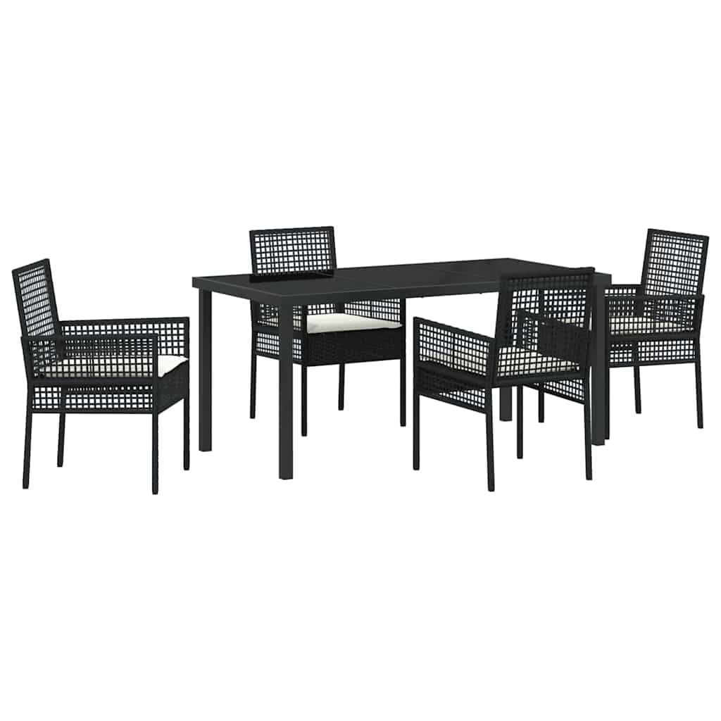 Σέτ φαγητού για κήπο με μαξιλάρι 5 pcs Μαύρο συνθετικό ρατάν - Pakobazaar