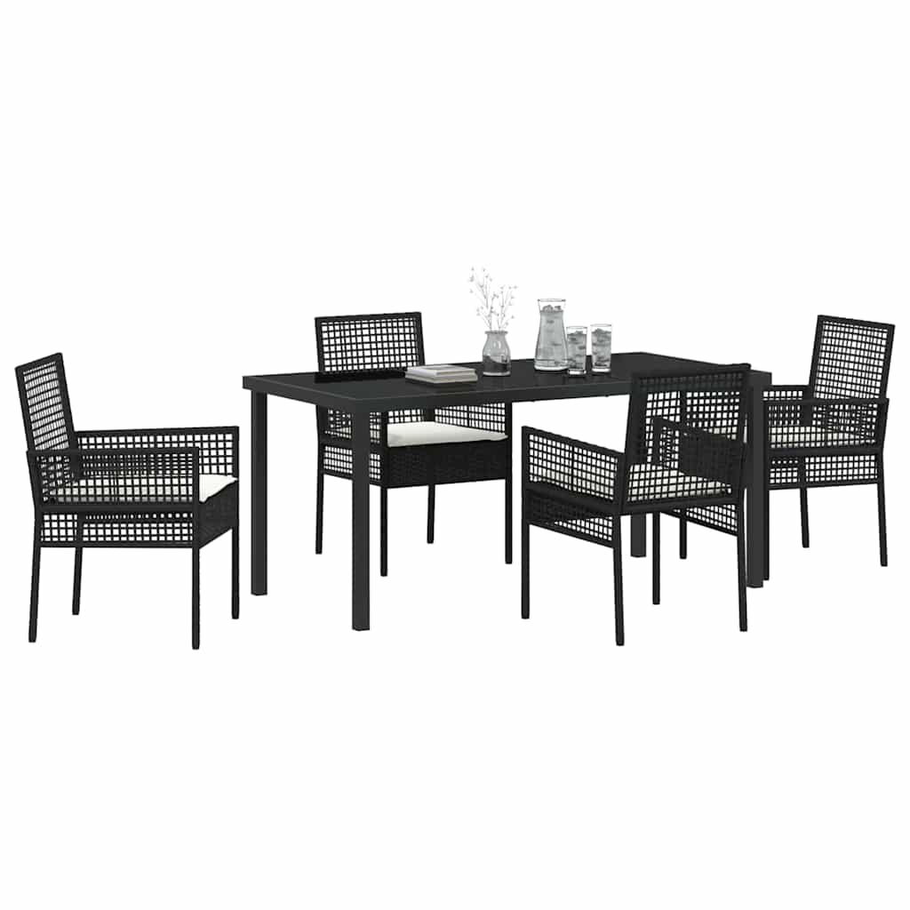 Σέτ φαγητού για κήπο με μαξιλάρι 5 pcs Μαύρο συνθετικό ρατάν - Pakobazaar