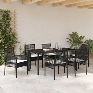 Σέτ φαγητού για κήπο με μαξιλάρι 7 pcs Μαύρο συνθετικό ρατάν - Pakobazaar