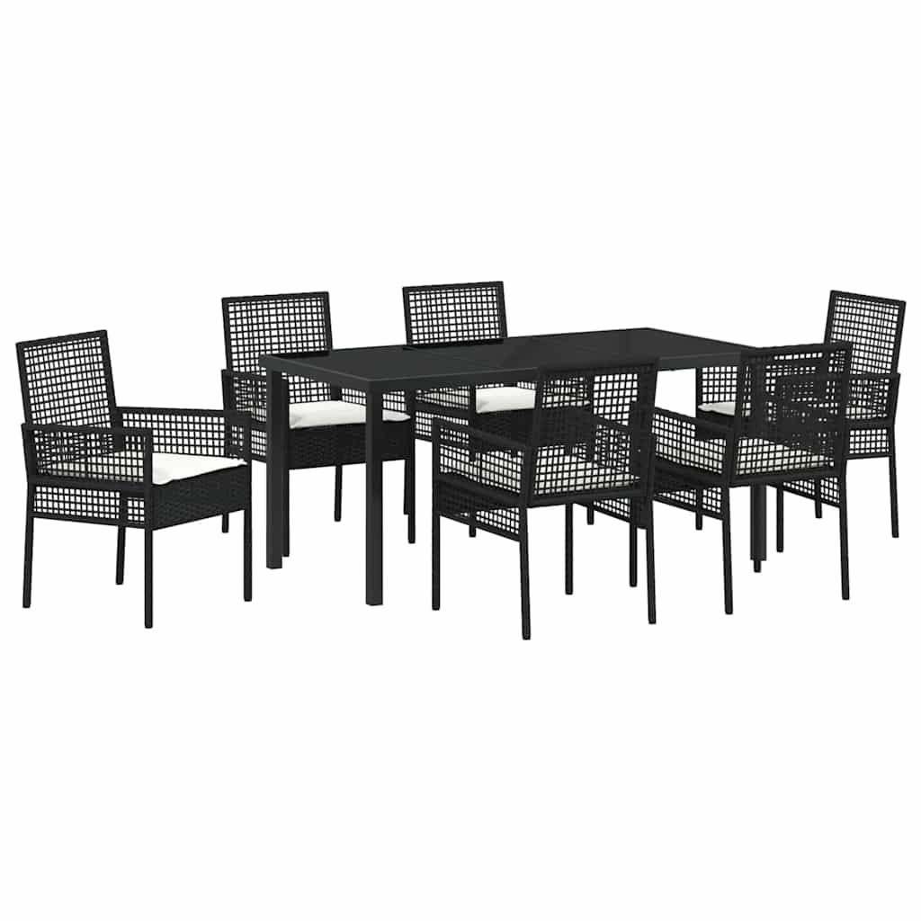 Σέτ φαγητού για κήπο με μαξιλάρι 7 pcs Μαύρο συνθετικό ρατάν - Pakobazaar