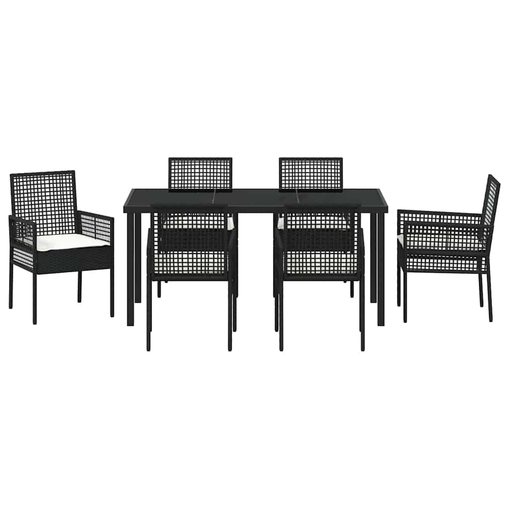 Σέτ φαγητού για κήπο με μαξιλάρι 7 pcs Μαύρο συνθετικό ρατάν - Pakobazaar