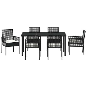 Σέτ φαγητού για κήπο με μαξιλάρι 7 pcs Μαύρο συνθετικό ρατάν - Pakobazaar