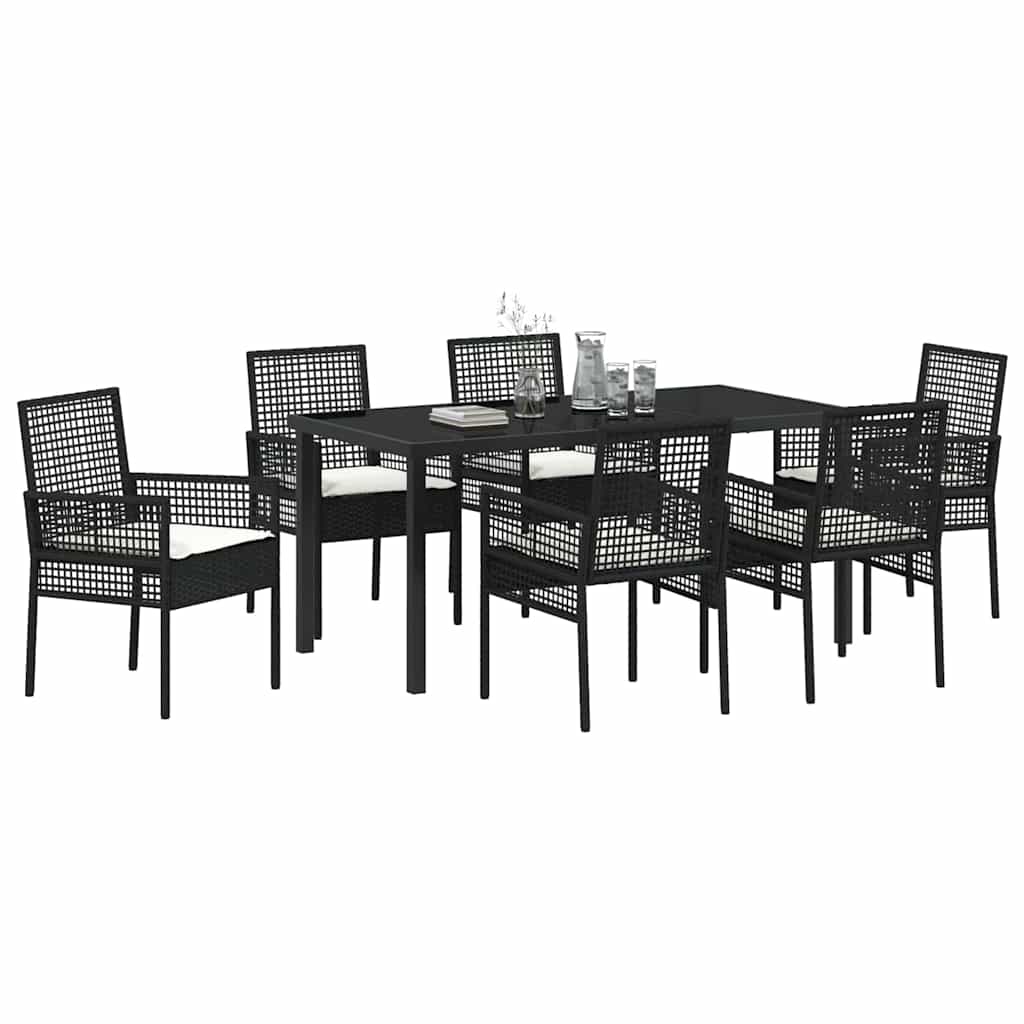 Σέτ φαγητού για κήπο με μαξιλάρι 7 pcs Μαύρο συνθετικό ρατάν - Pakobazaar