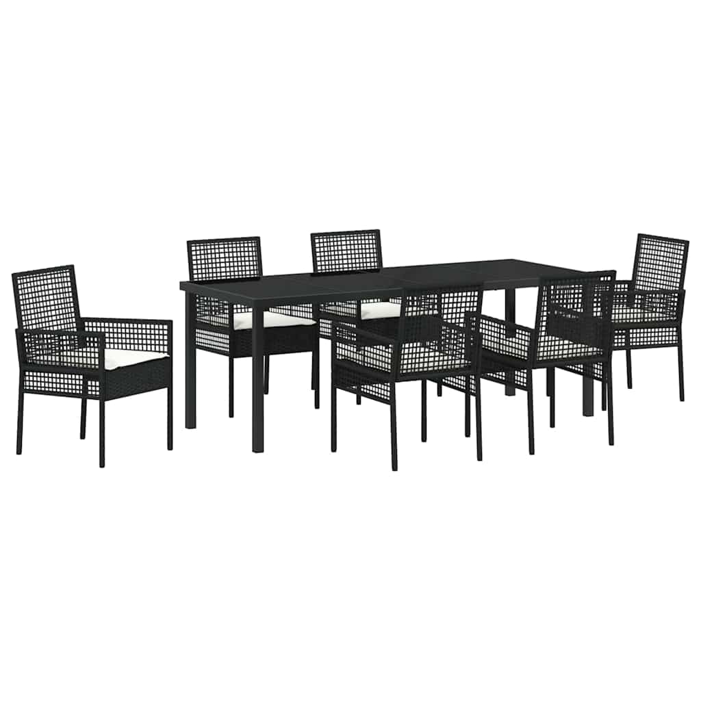 Σέτ φαγητού για κήπο με μαξιλάρι 7 pcs Μαύρο συνθετικό ρατάν - Pakobazaar