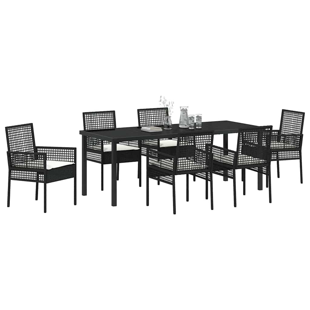Σέτ φαγητού για κήπο με μαξιλάρι 7 pcs Μαύρο συνθετικό ρατάν - Pakobazaar