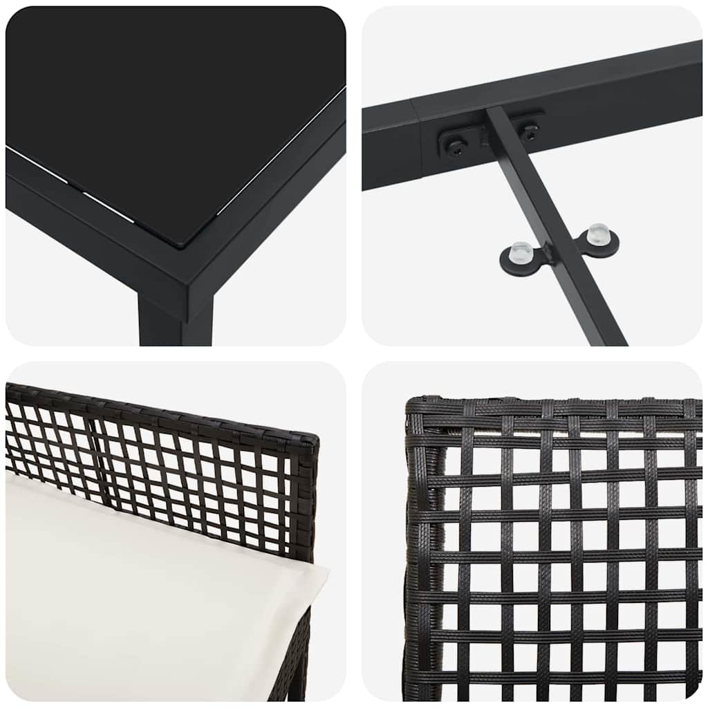 Σέτ φαγητού για κήπο με μαξιλάρι 9 pcs Μαύρο συνθετικό ρατάν - Pakobazaar