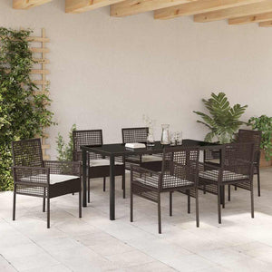 Σέτ φαγητού για κήπο με μαξιλάρι 7 pcs Καφέ συνθετικό ρατάν - Pakobazaar