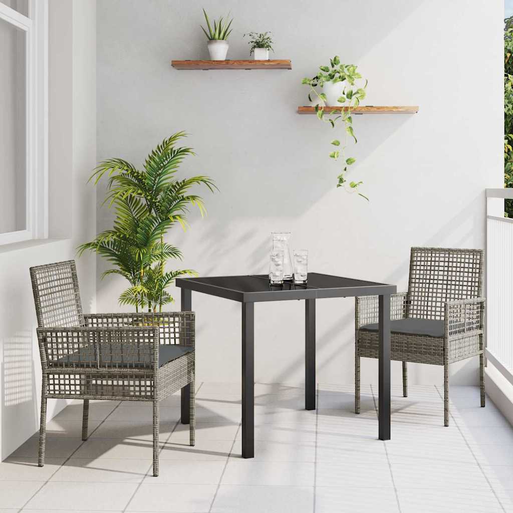 Σέτ φαγητού για κήπο με μαξιλάρι 3 pcs Γκρι συνθετικό ρατάν - Pakobazaar