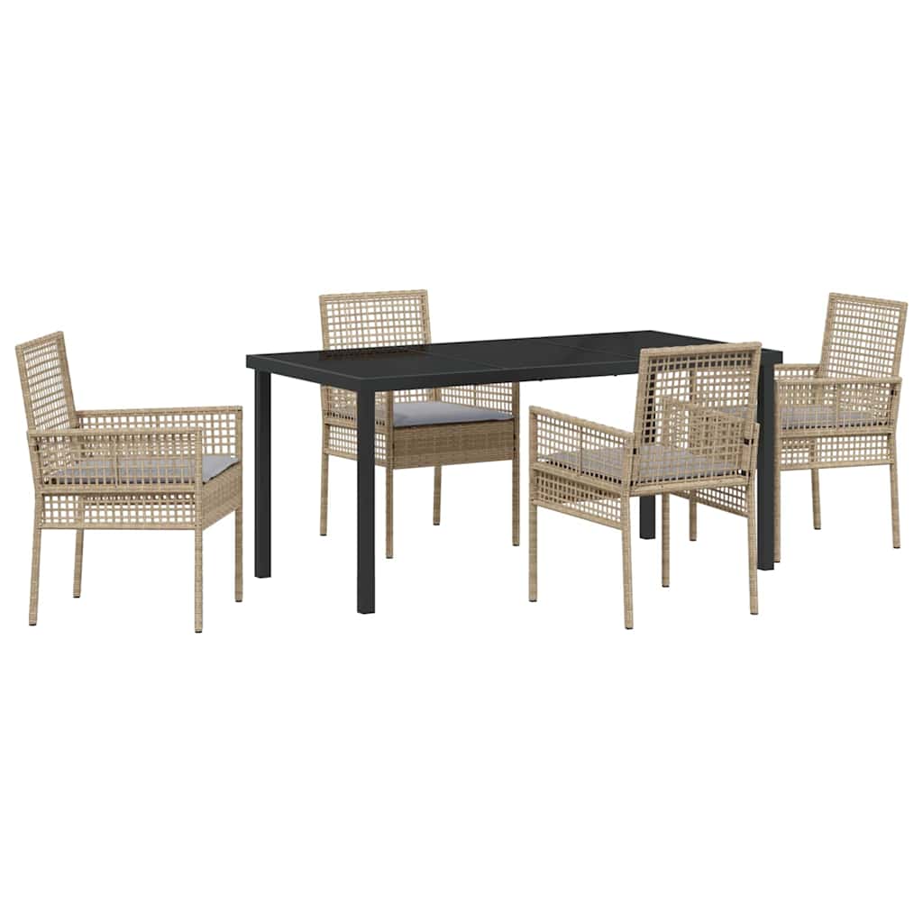 Σέτ φαγητού για κήπο με μαξιλάρι 5 pcs Μπεζ συνθετικό ρατάν - Pakobazaar