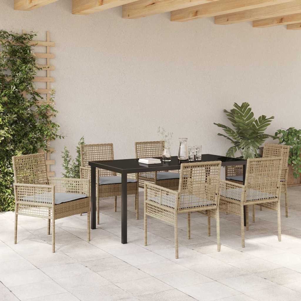 Σέτ φαγητού για κήπο με μαξιλάρι 7 pcs Μπεζ συνθετικό ρατάν - Pakobazaar