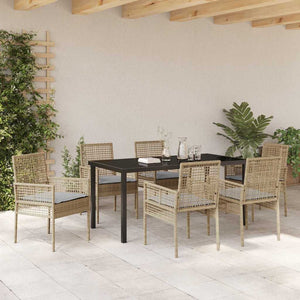 Σέτ φαγητού για κήπο με μαξιλάρι 7 pcs Μπεζ συνθετικό ρατάν - Pakobazaar