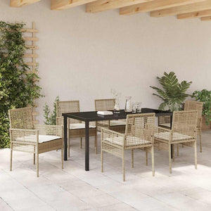 Σέτ φαγητού για κήπο με μαξιλάρι 7 pcs Μπεζ συνθετικό ρατάν - Pakobazaar