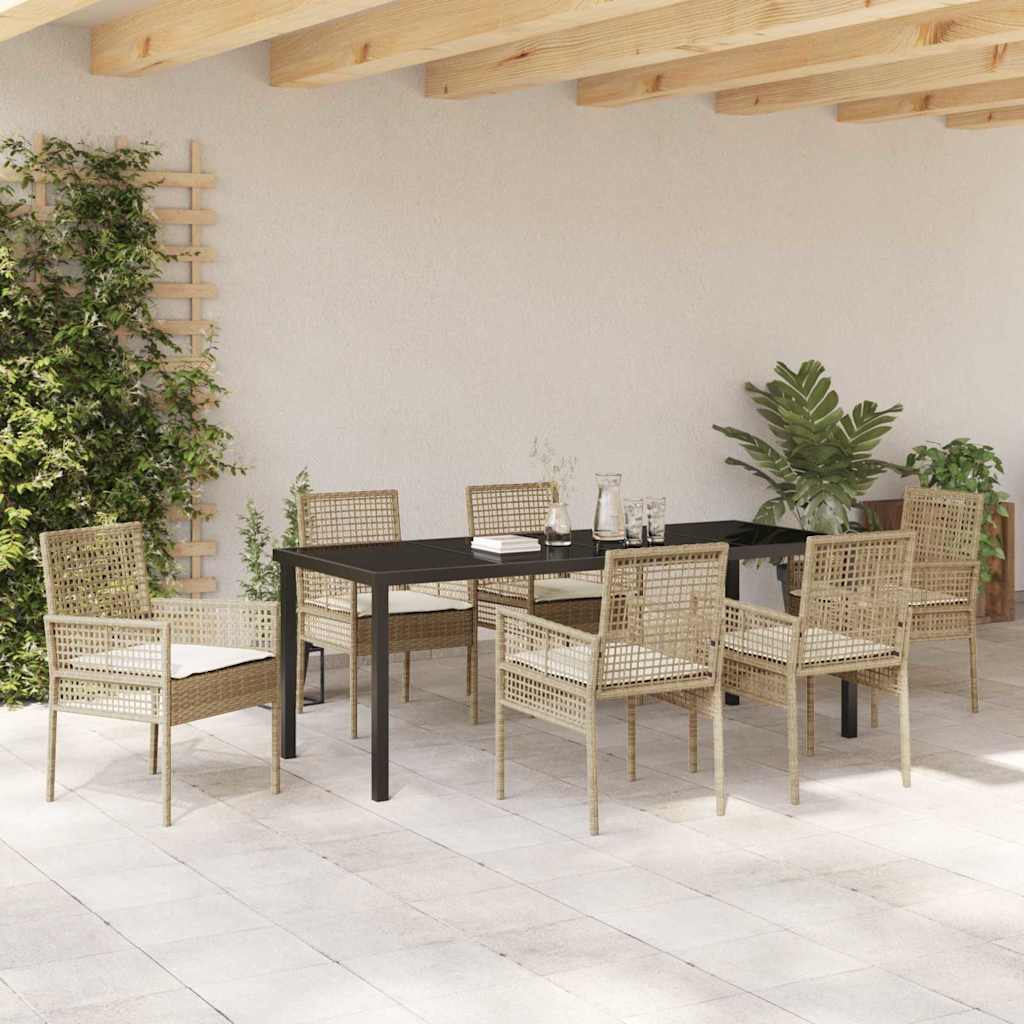 Σέτ φαγητού για κήπο με μαξιλάρι 7 pcs Μπεζ συνθετικό ρατάν - Pakobazaar