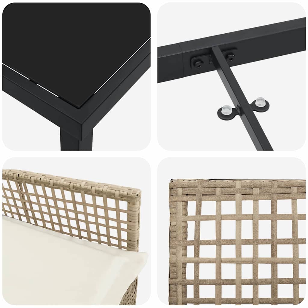 Σέτ φαγητού για κήπο με μαξιλάρι 9 pcs Μπεζ συνθετικό ρατάν - Pakobazaar