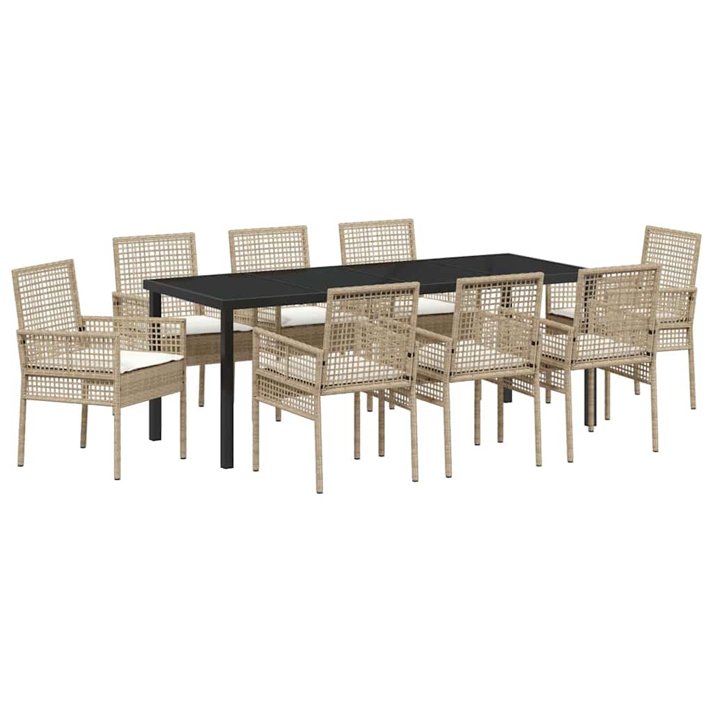 Σέτ φαγητού για κήπο με μαξιλάρι 9 pcs Μπεζ συνθετικό ρατάν - Pakobazaar