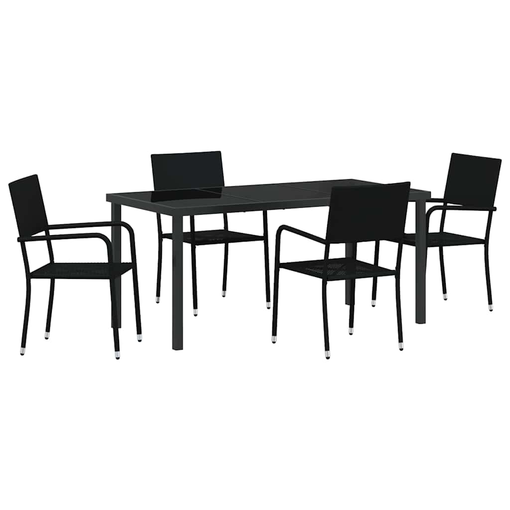 Σέτ φαγητού για κήπο με μαξιλάρι 5 pcs Μαύρο συνθετικό ρατάν - Pakobazaar