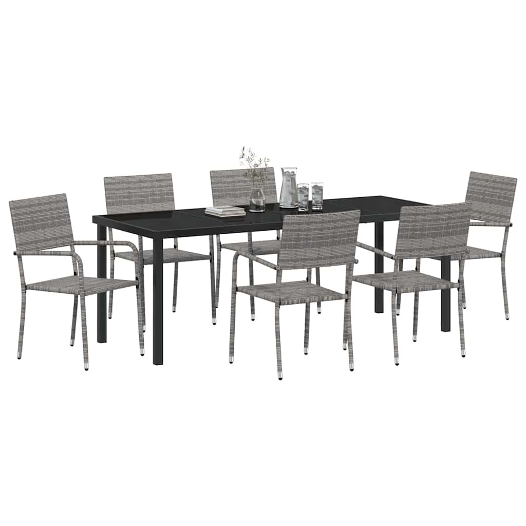 Σέτ φαγητού για κήπο με μαξιλάρι 7 pcs Γκρι συνθετικό ρατάν - Pakobazaar