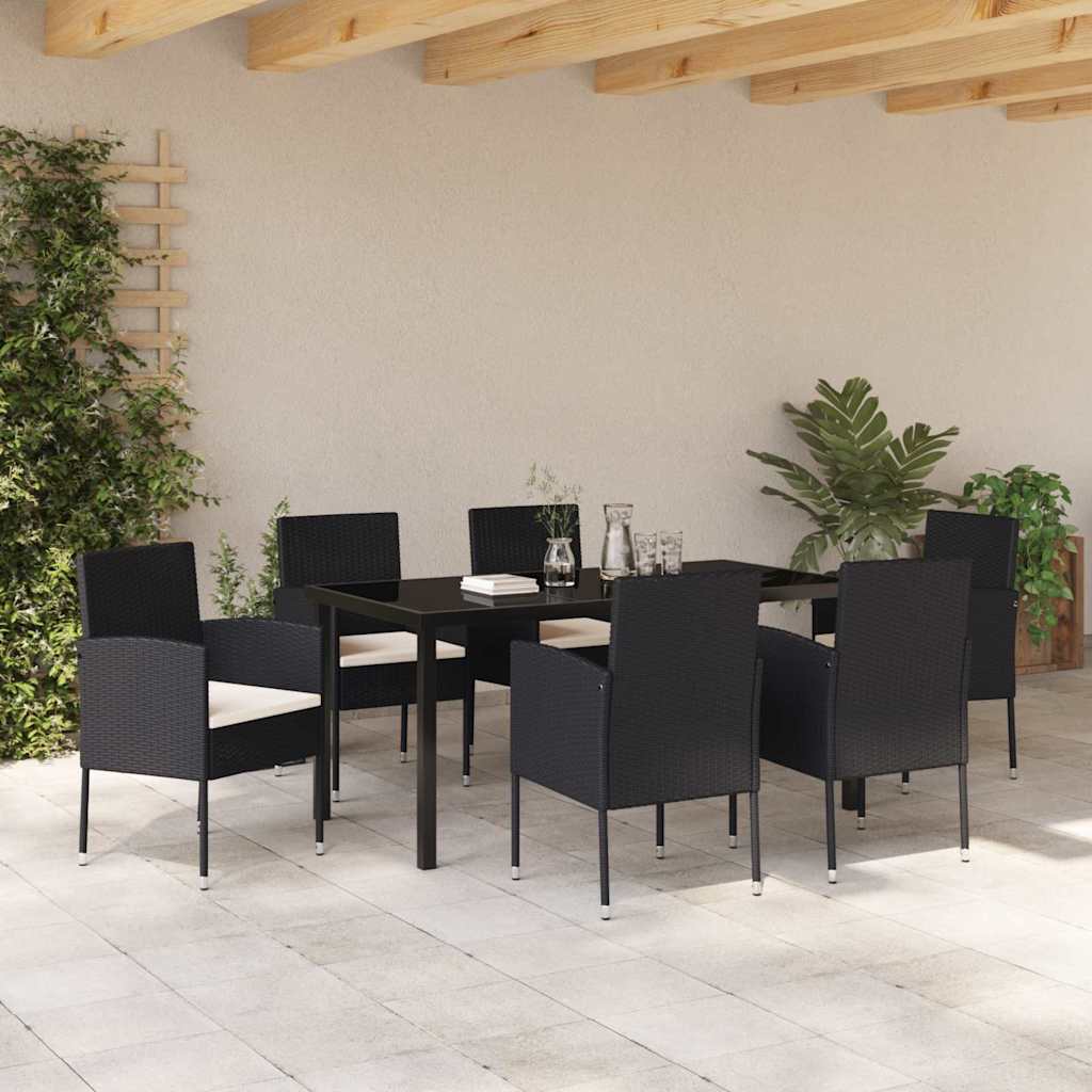 Σέτ φαγητού για κήπο με μαξιλάρι 7 pcs Μαύρο συνθετικό ρατάν - Pakobazaar