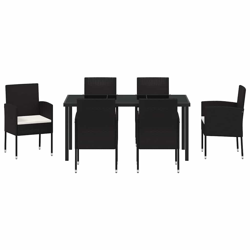Σέτ φαγητού για κήπο με μαξιλάρι 7 pcs Μαύρο συνθετικό ρατάν - Pakobazaar