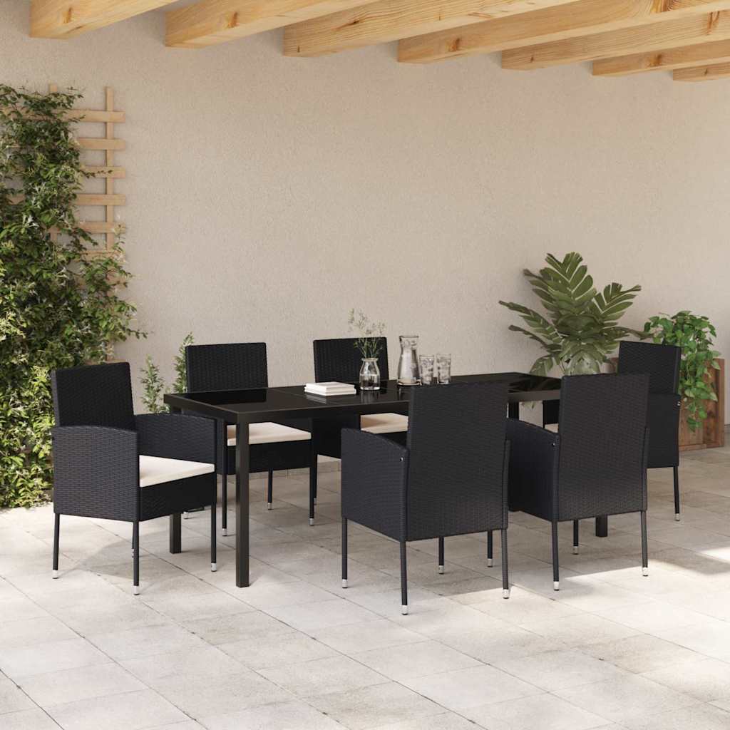 Σέτ φαγητού για κήπο με μαξιλάρι 7 pcs Μαύρο συνθετικό ρατάν - Pakobazaar