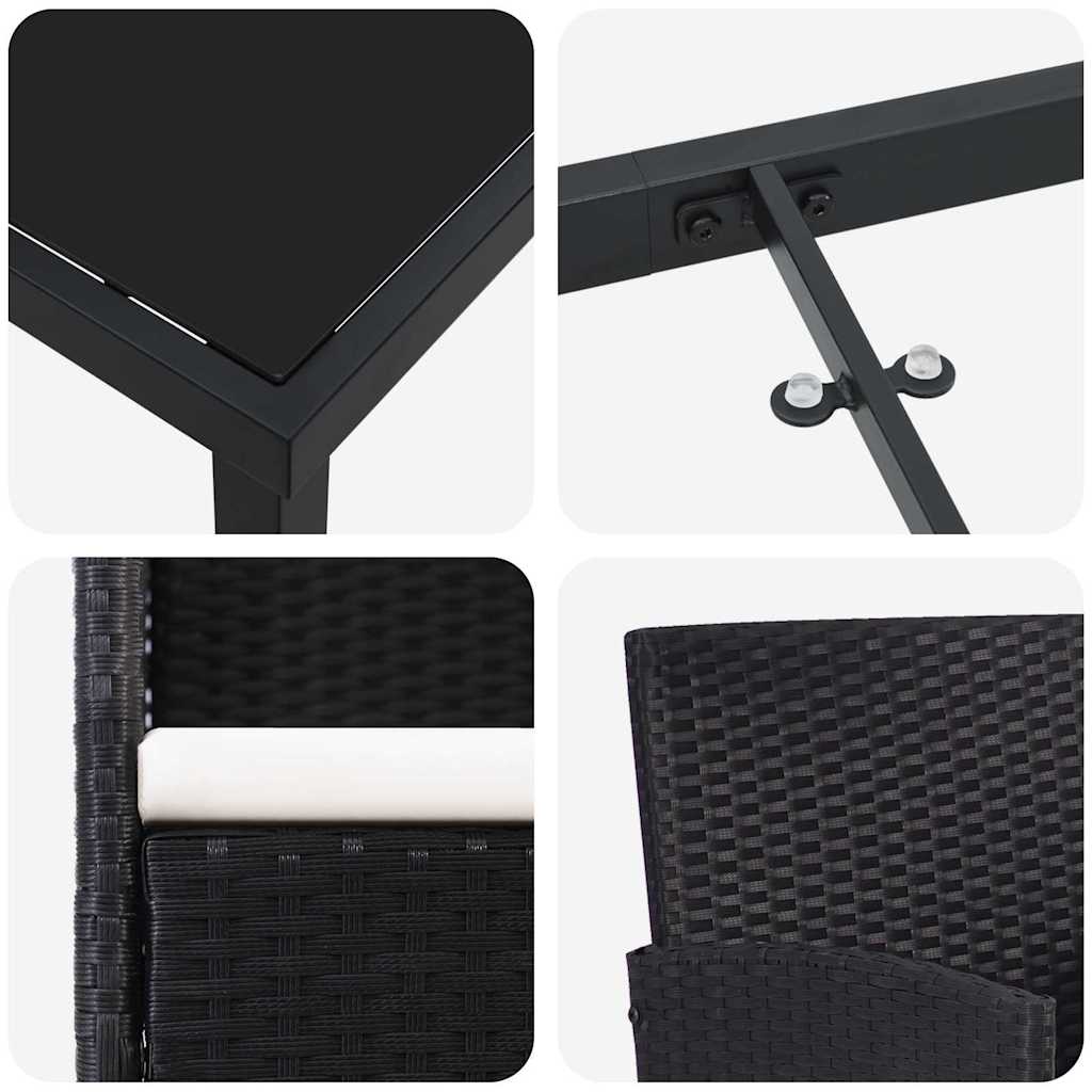 Σέτ φαγητού για κήπο με μαξιλάρι 9 pcs Μαύρο συνθετικό ρατάν - Pakobazaar