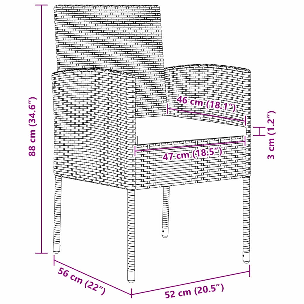 Σέτ φαγητού για κήπο με μαξιλάρι 9 pcs Μαύρο συνθετικό ρατάν - Pakobazaar