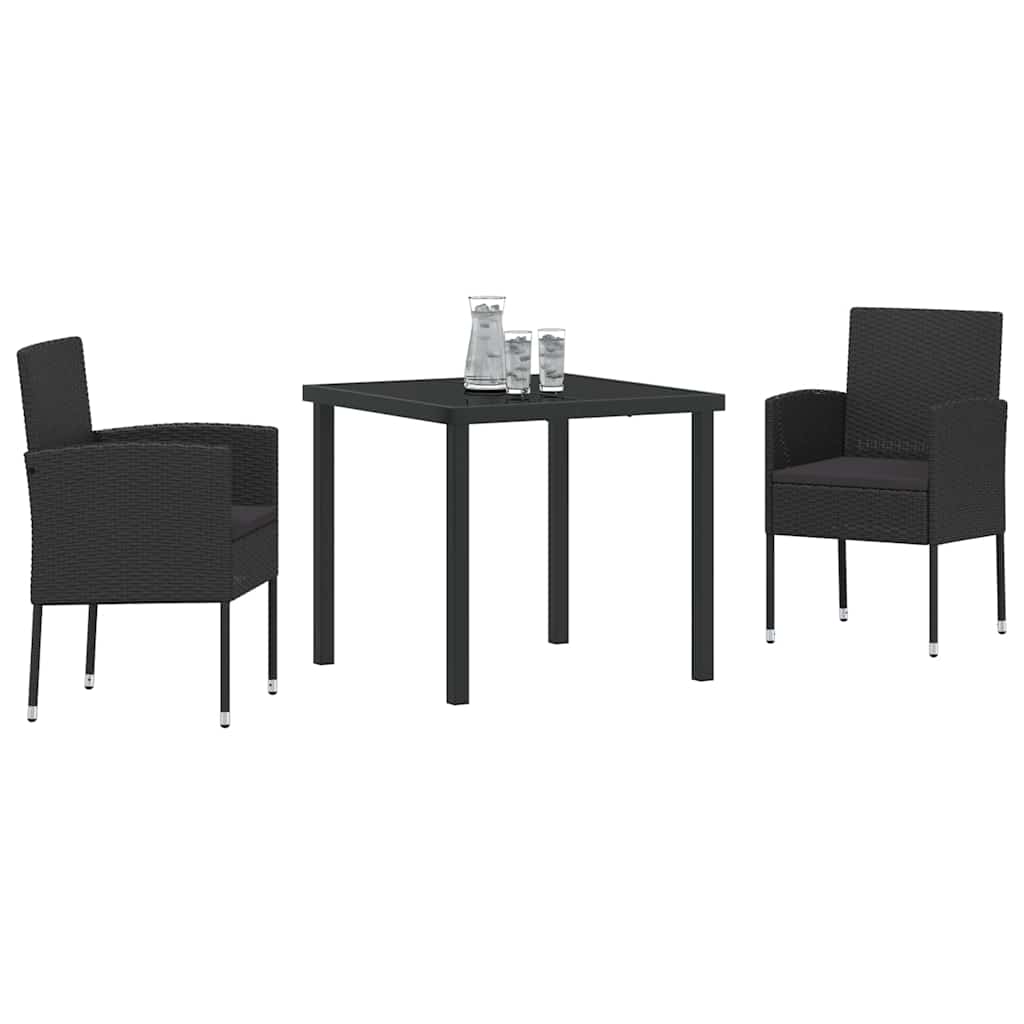 Σέτ φαγητού για κήπο με μαξιλάρι 3 pcs Μαύρο συνθετικό ρατάν - Pakobazaar