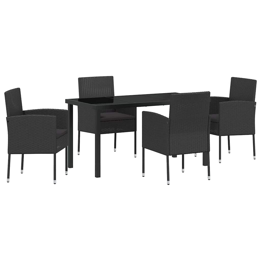 Σέτ φαγητού για κήπο με μαξιλάρι 5 pcs Μαύρο συνθετικό ρατάν - Pakobazaar