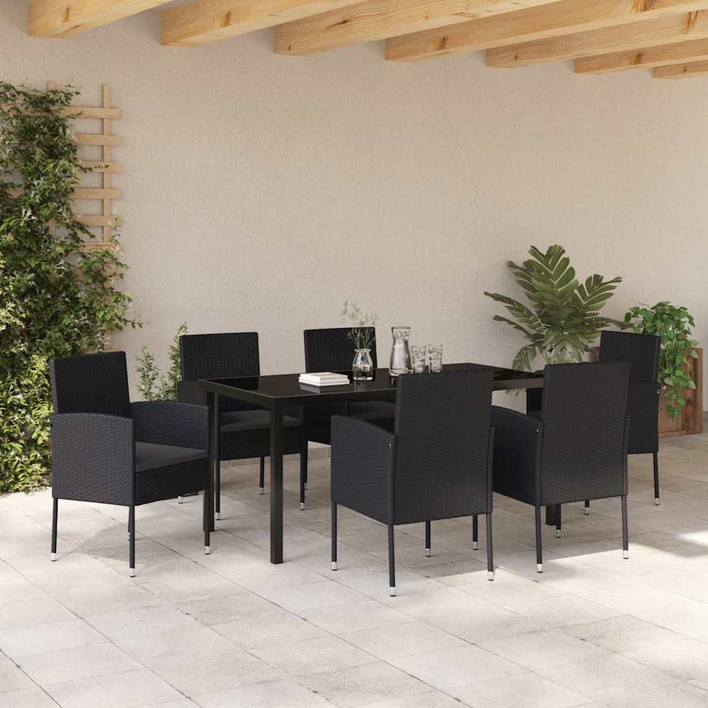Σέτ φαγητού για κήπο με μαξιλάρι 7 pcs Μαύρο συνθετικό ρατάν - Pakobazaar