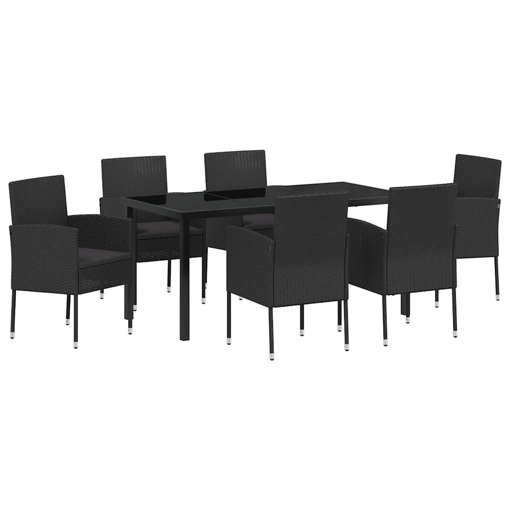 Σέτ φαγητού για κήπο με μαξιλάρι 7 pcs Μαύρο συνθετικό ρατάν - Pakobazaar
