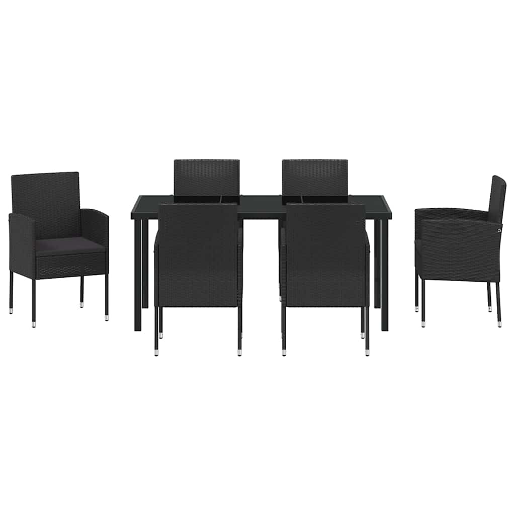 Σέτ φαγητού για κήπο με μαξιλάρι 7 pcs Μαύρο συνθετικό ρατάν - Pakobazaar