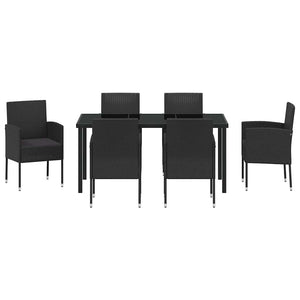Σέτ φαγητού για κήπο με μαξιλάρι 7 pcs Μαύρο συνθετικό ρατάν - Pakobazaar