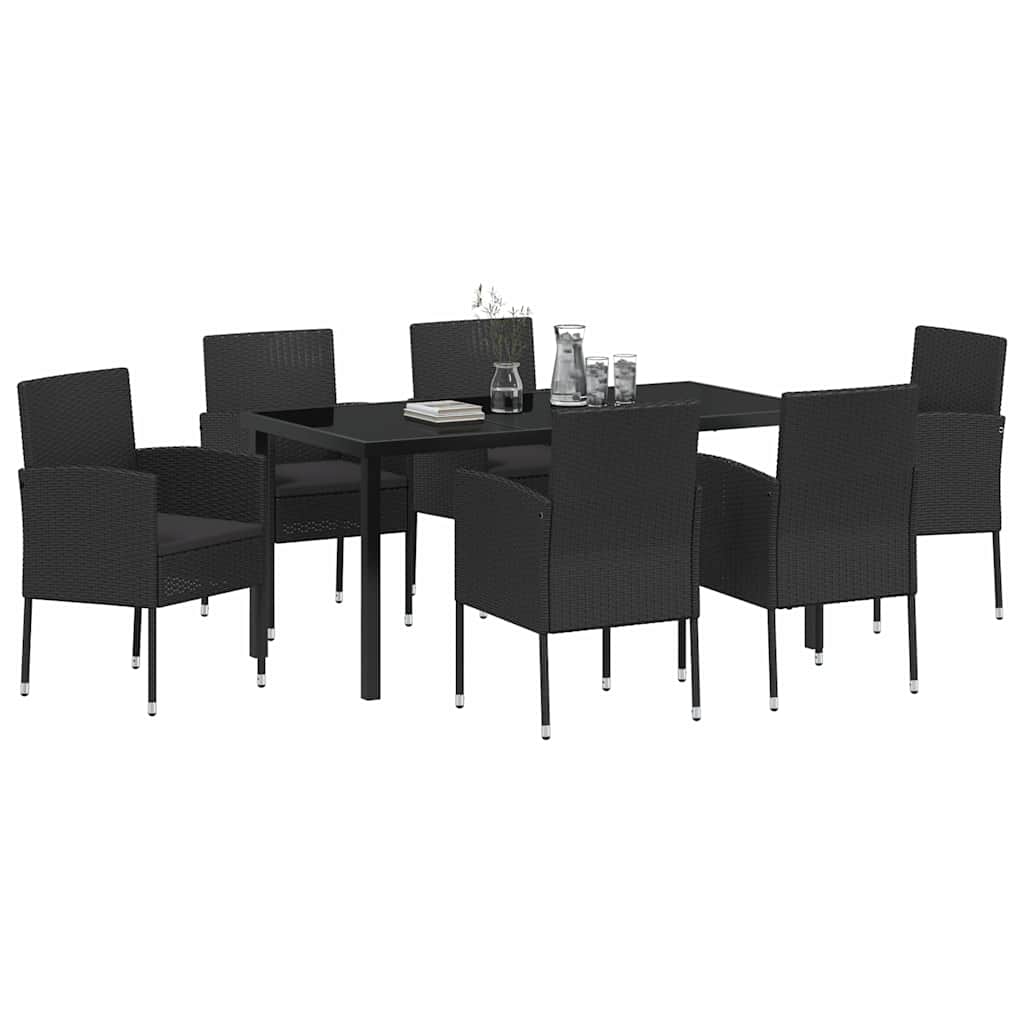 Σέτ φαγητού για κήπο με μαξιλάρι 7 pcs Μαύρο συνθετικό ρατάν - Pakobazaar