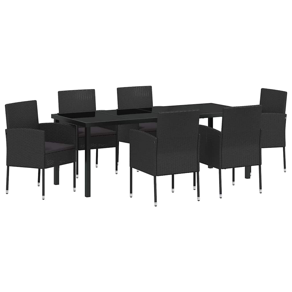 Σέτ φαγητού για κήπο με μαξιλάρι 7 pcs Μαύρο συνθετικό ρατάν - Pakobazaar