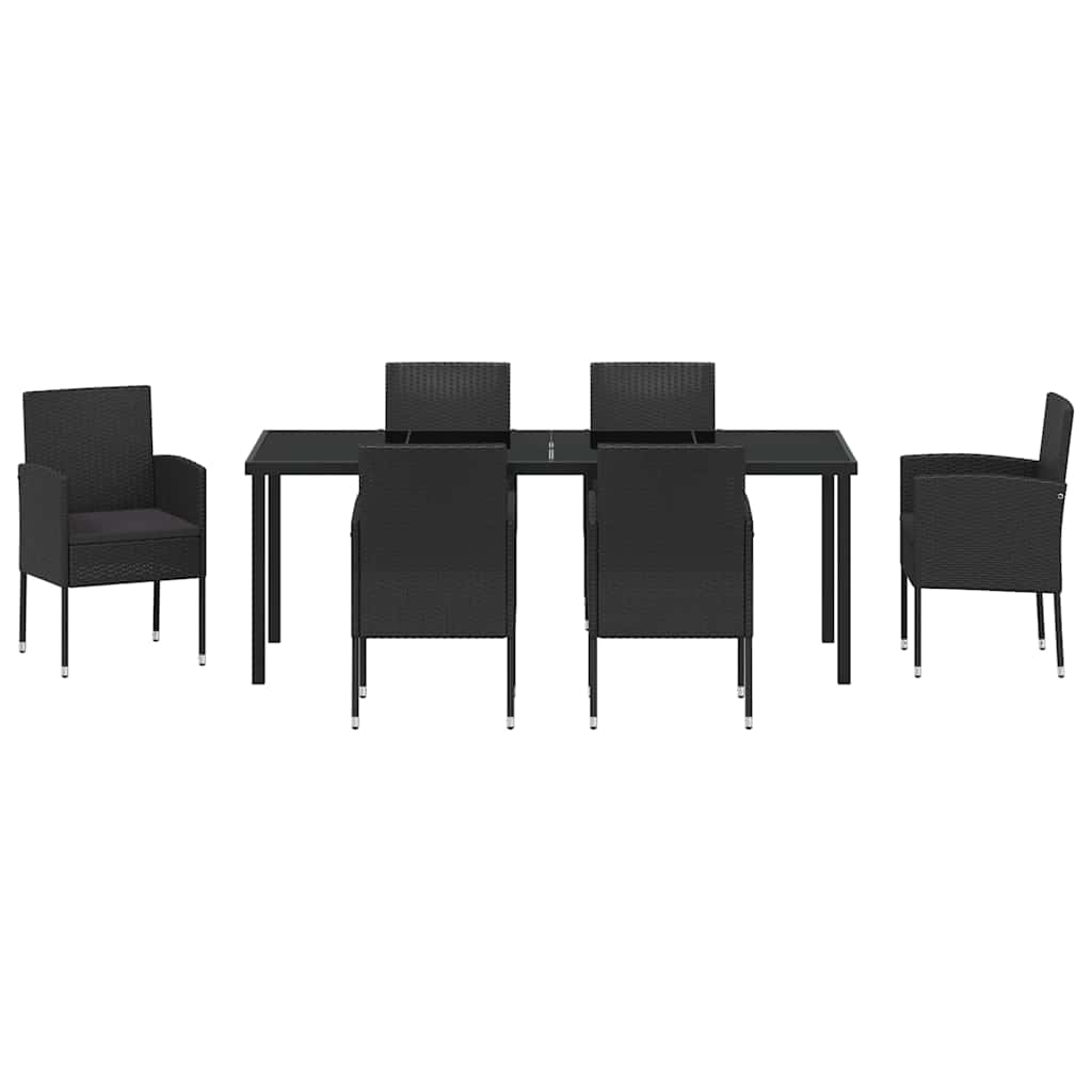Σέτ φαγητού για κήπο με μαξιλάρι 7 pcs Μαύρο συνθετικό ρατάν - Pakobazaar