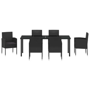 Σέτ φαγητού για κήπο με μαξιλάρι 7 pcs Μαύρο συνθετικό ρατάν - Pakobazaar