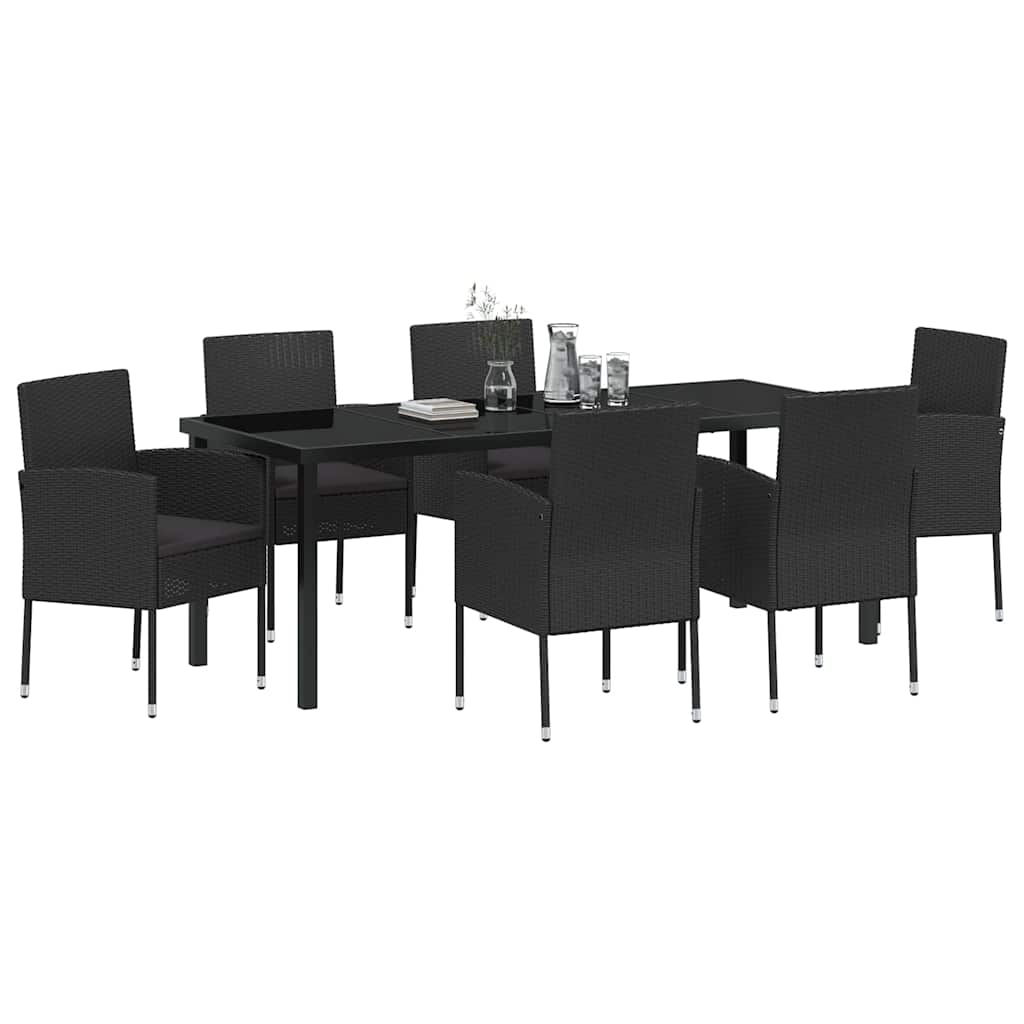 Σέτ φαγητού για κήπο με μαξιλάρι 7 pcs Μαύρο συνθετικό ρατάν - Pakobazaar