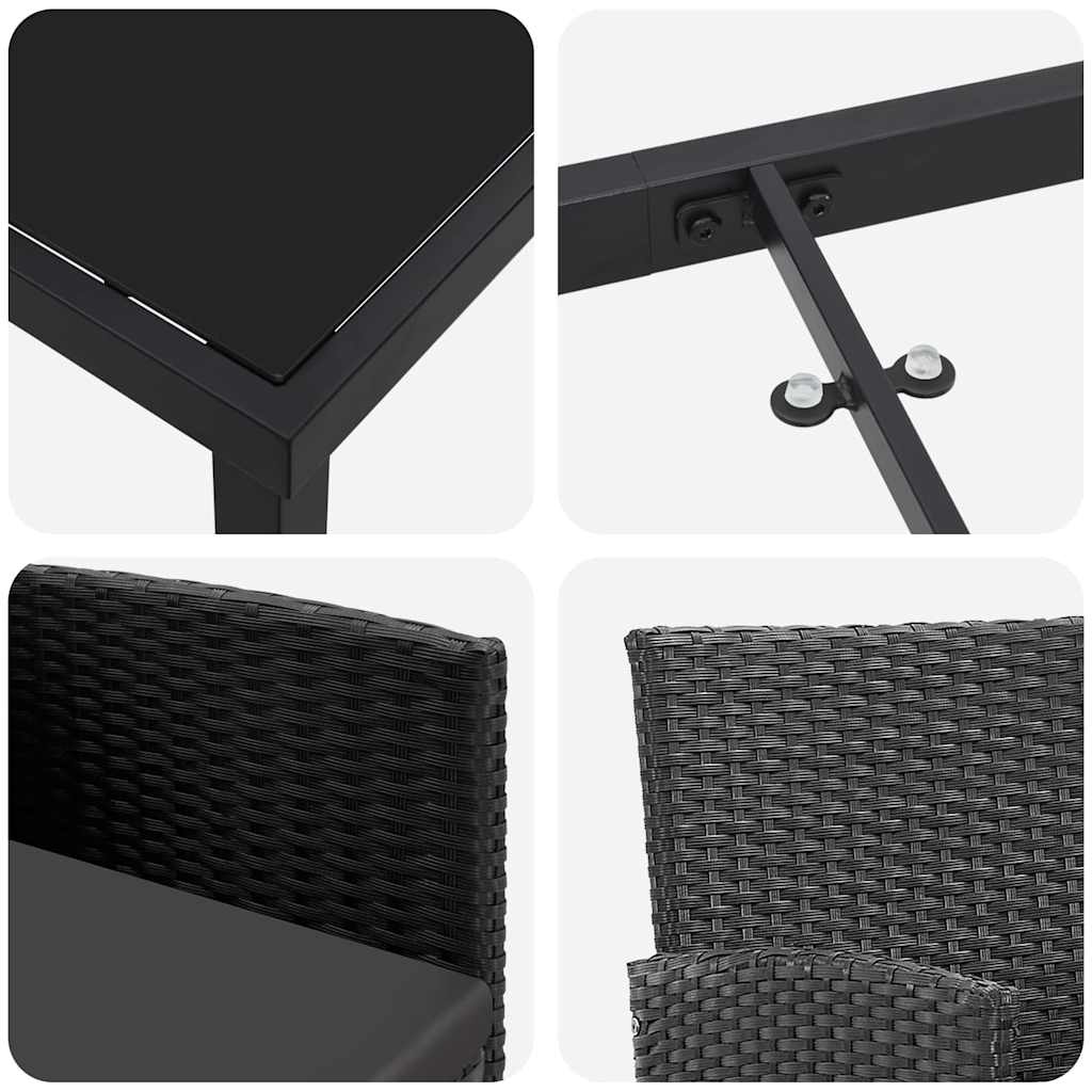 Σέτ φαγητού για κήπο με μαξιλάρι 9 pcs Μαύρο συνθετικό ρατάν - Pakobazaar