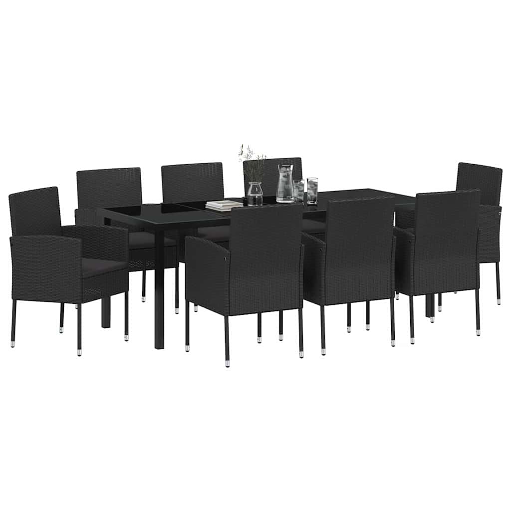 Σέτ φαγητού για κήπο με μαξιλάρι 9 pcs Μαύρο συνθετικό ρατάν - Pakobazaar