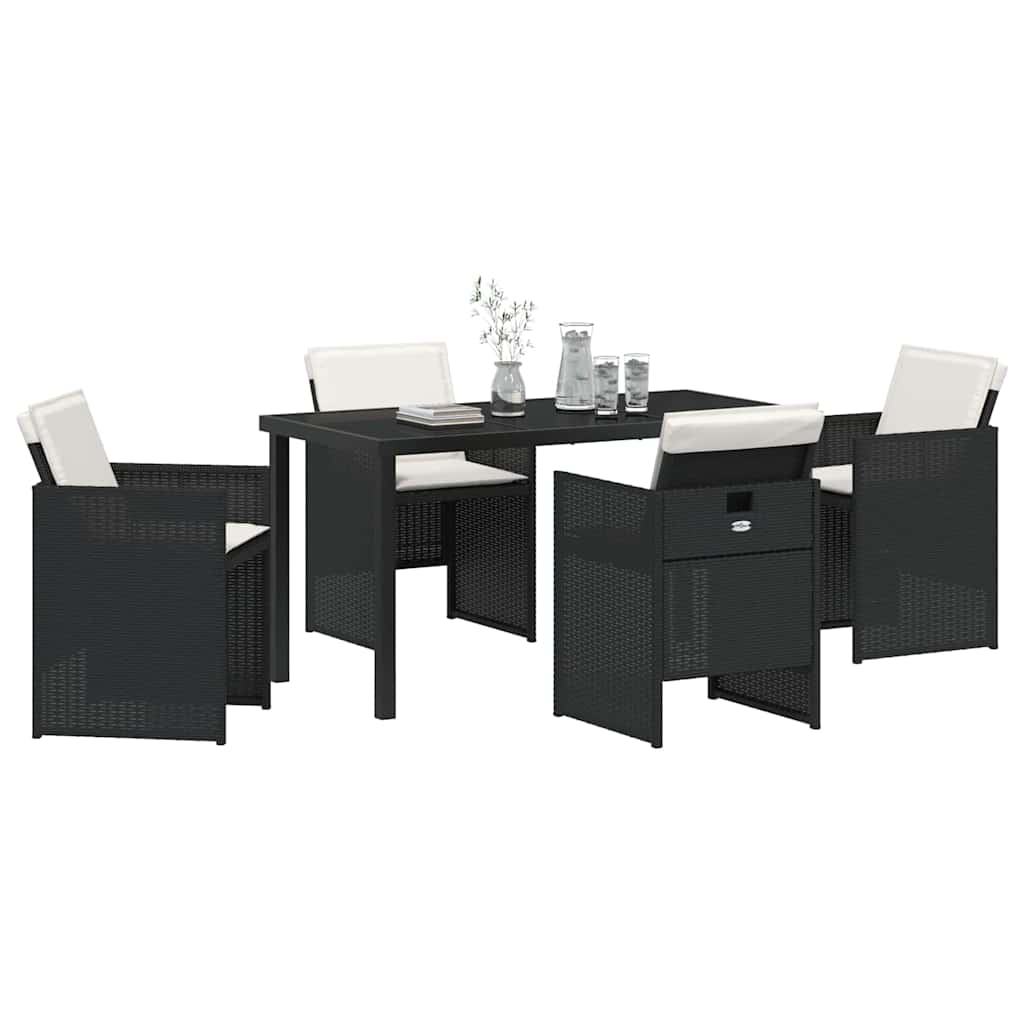 Σέτ φαγητού για κήπο με μαξιλάρι 5 pcs Μαύρο συνθετικό ρατάν - Pakobazaar