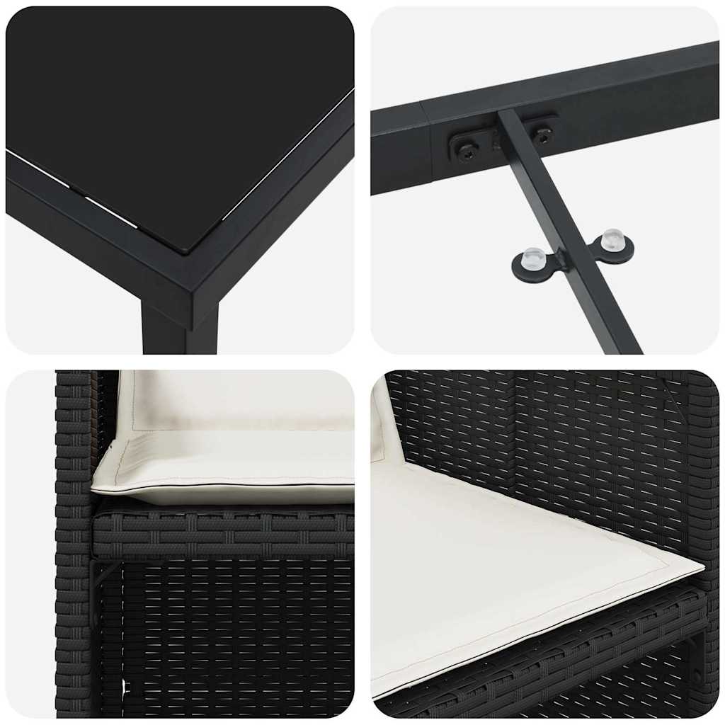 Σέτ φαγητού για κήπο με μαξιλάρι 9 pcs Μαύρο συνθετικό ρατάν - Pakobazaar