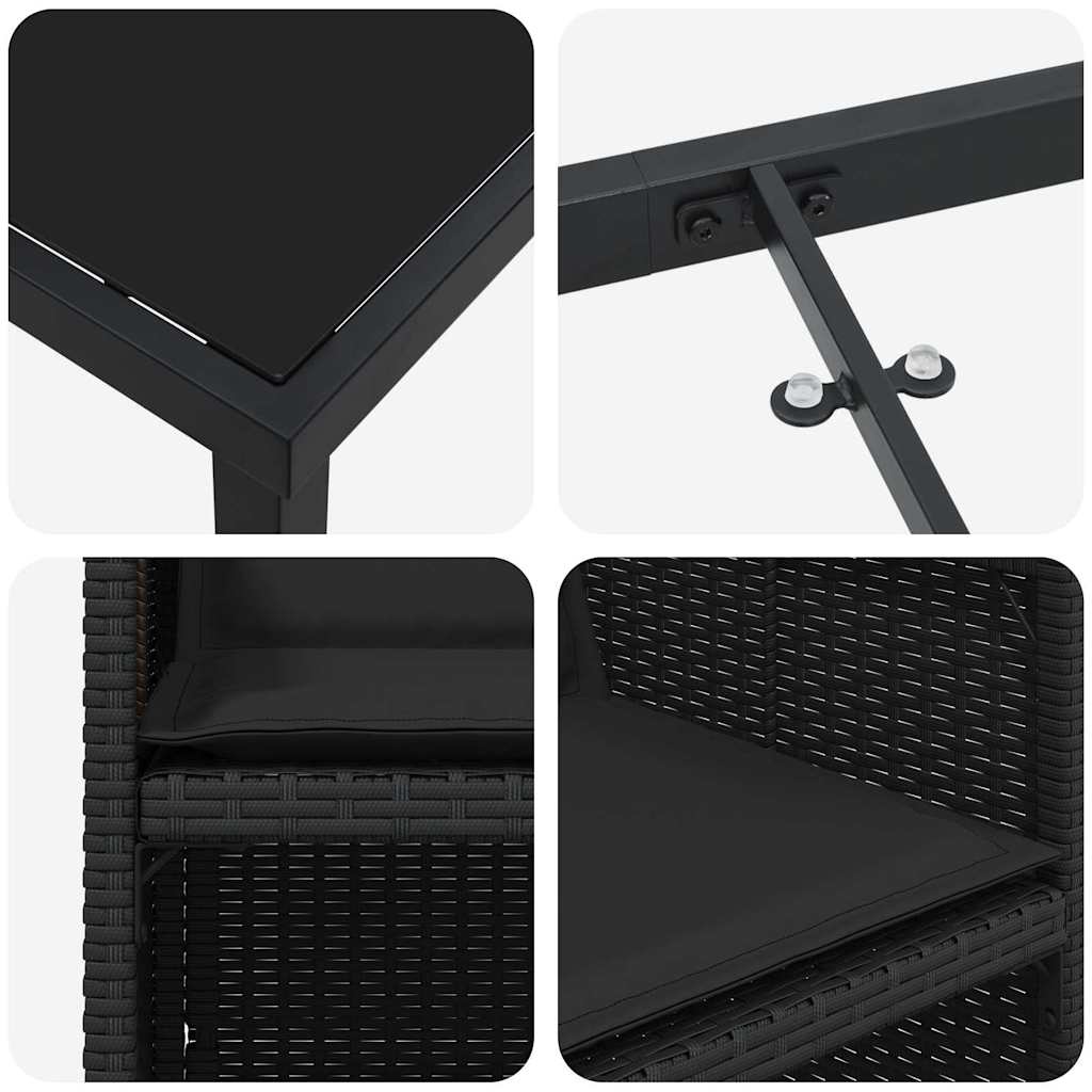 Σέτ φαγητού για κήπο με μαξιλάρι 5 pcs Μαύρο συνθετικό ρατάν - Pakobazaar