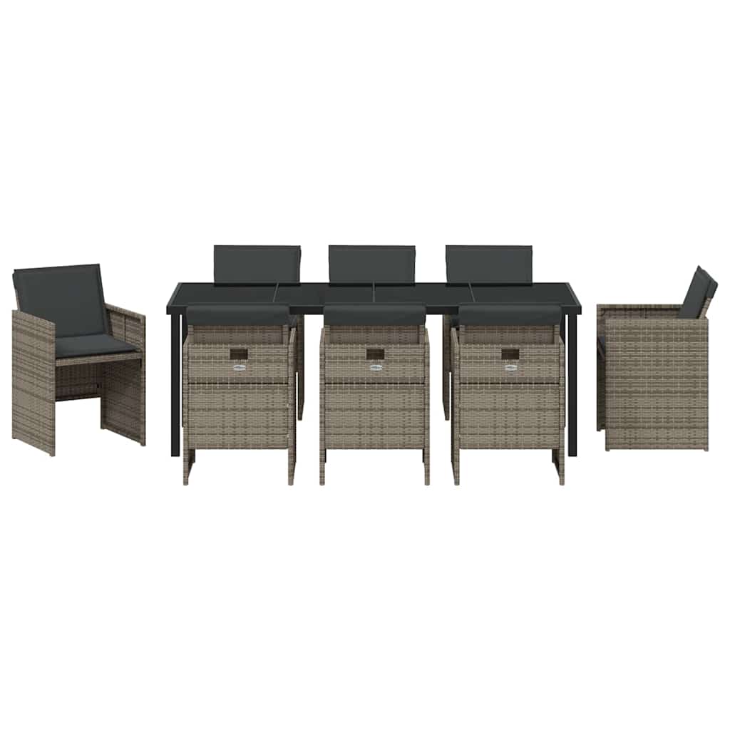 Σέτ φαγητού για κήπο με μαξιλάρι 9 pcs Γκρι συνθετικό ρατάν - Pakobazaar