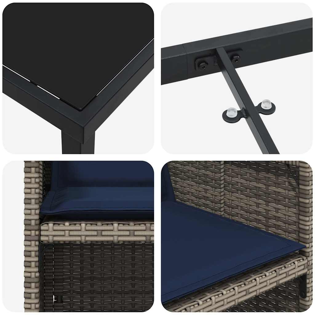 Σέτ φαγητού για κήπο με μαξιλάρι 9 pcs Γκρι συνθετικό ρατάν - Pakobazaar