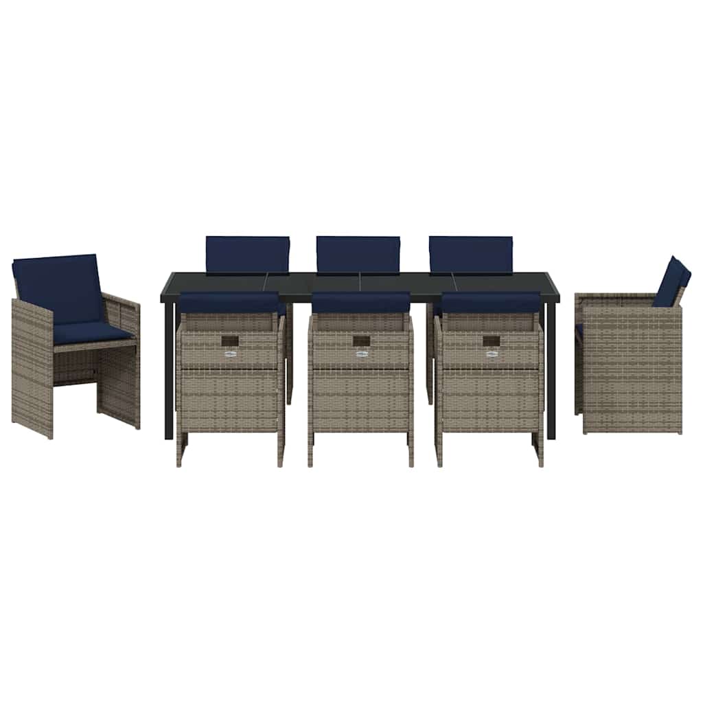 Σέτ φαγητού για κήπο με μαξιλάρι 9 pcs Γκρι συνθετικό ρατάν - Pakobazaar