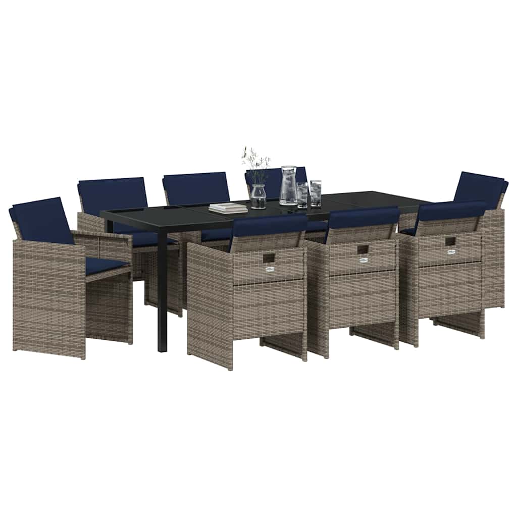 Σέτ φαγητού για κήπο με μαξιλάρι 9 pcs Γκρι συνθετικό ρατάν - Pakobazaar