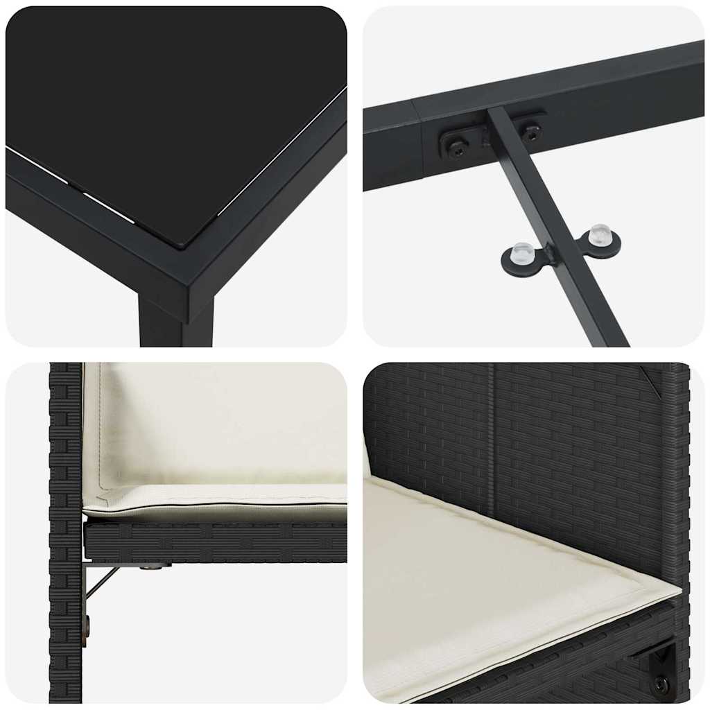 Σέτ φαγητού για κήπο με μαξιλάρι 5 pcs Μαύρο συνθετικό ρατάν - Pakobazaar