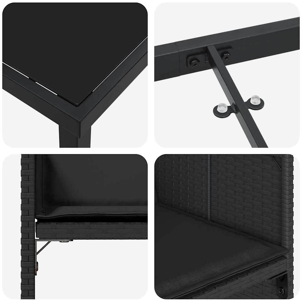 Σέτ φαγητού για κήπο με μαξιλάρι 5 pcs Μαύρο συνθετικό ρατάν - Pakobazaar