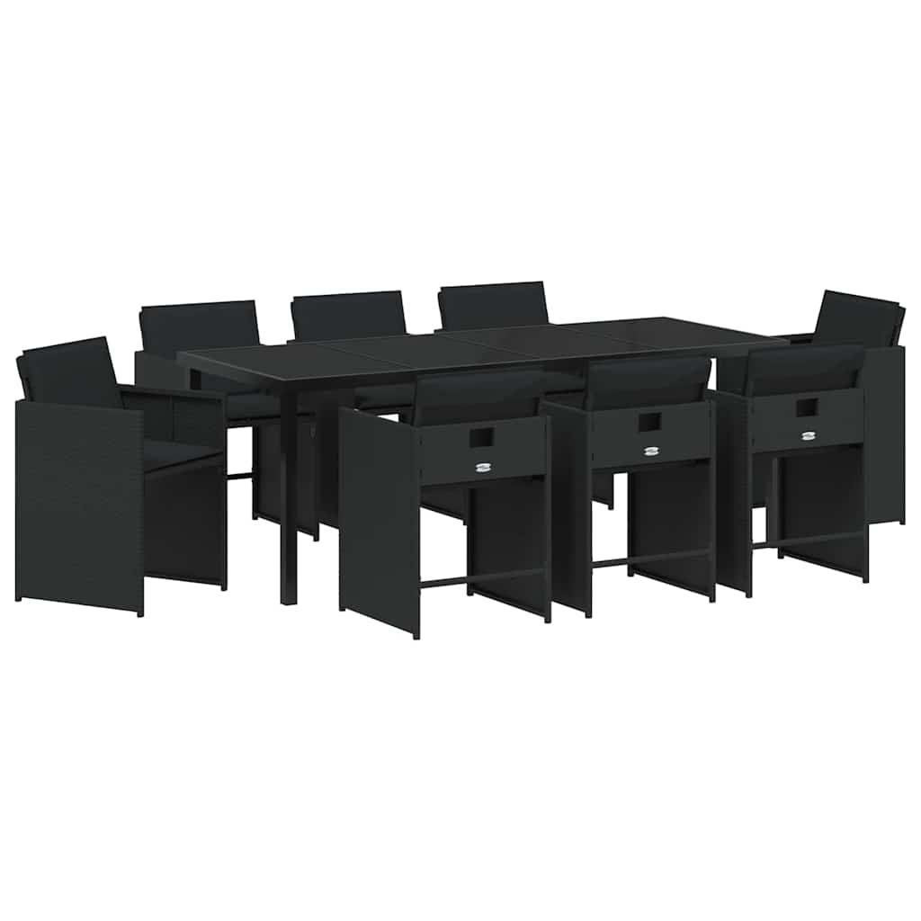 Σέτ φαγητού για κήπο με μαξιλάρι 9 pcs Μαύρο συνθετικό ρατάν - Pakobazaar