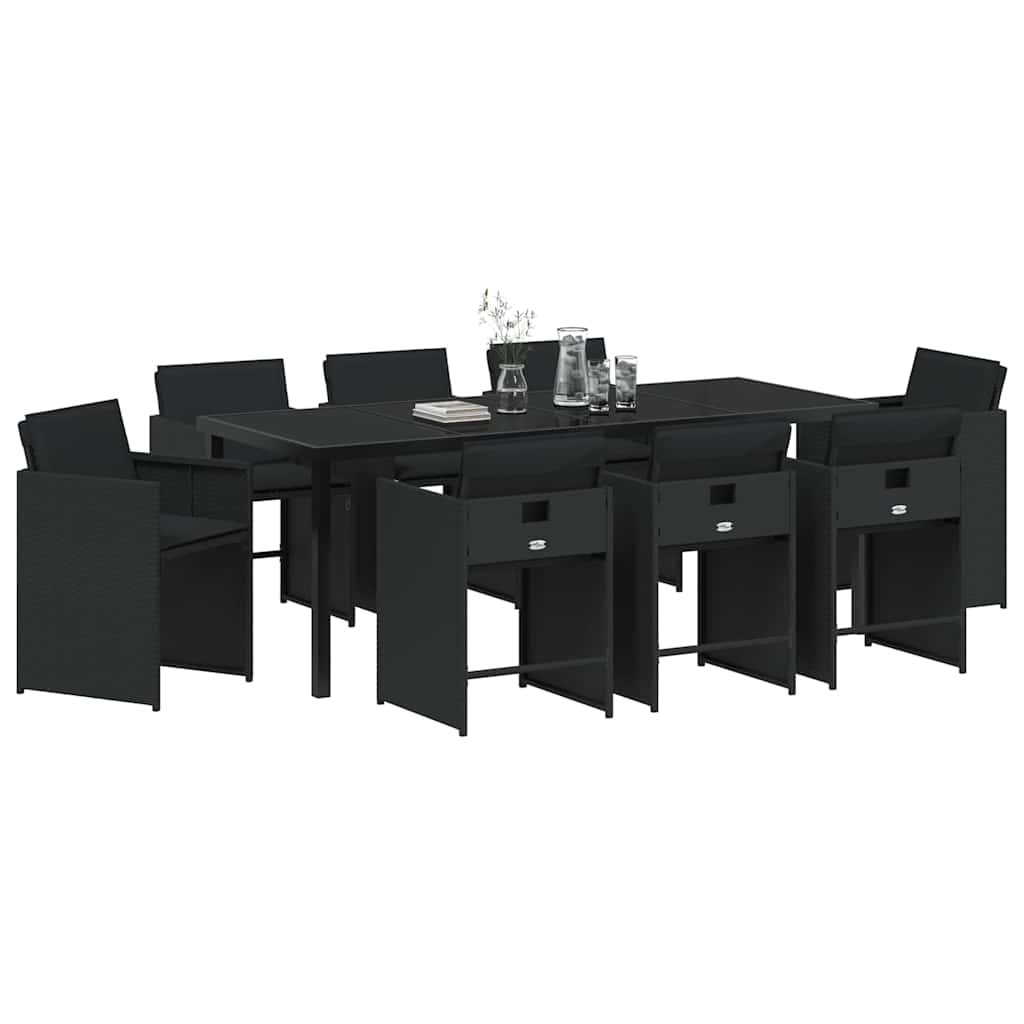 Σέτ φαγητού για κήπο με μαξιλάρι 9 pcs Μαύρο συνθετικό ρατάν - Pakobazaar
